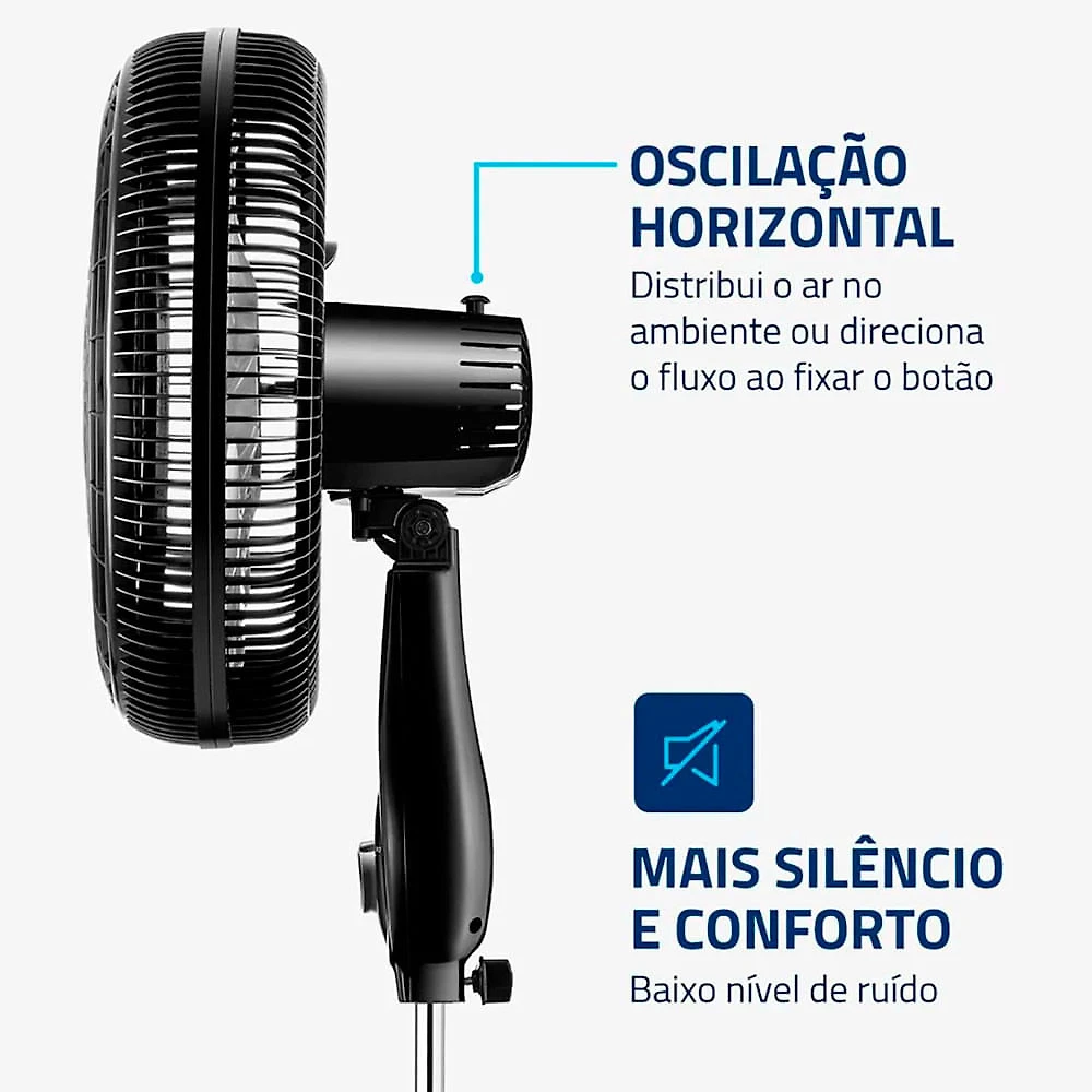 Miniatura Ventilador de Coluna Mondial Turbo 40cm 8 Pás 3 Velocidades Preto e Prata - 220V