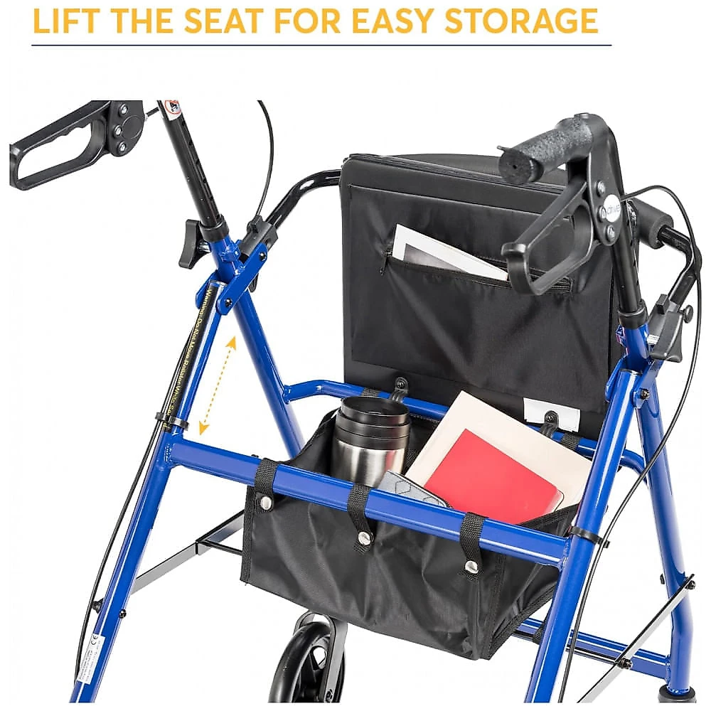 Andador Adulto Idoso com Apoio de Braço, Assento Acolchoado e Cesto, Suporta até 136 quilos, DRIVE MEDICAL R726BL, Azul