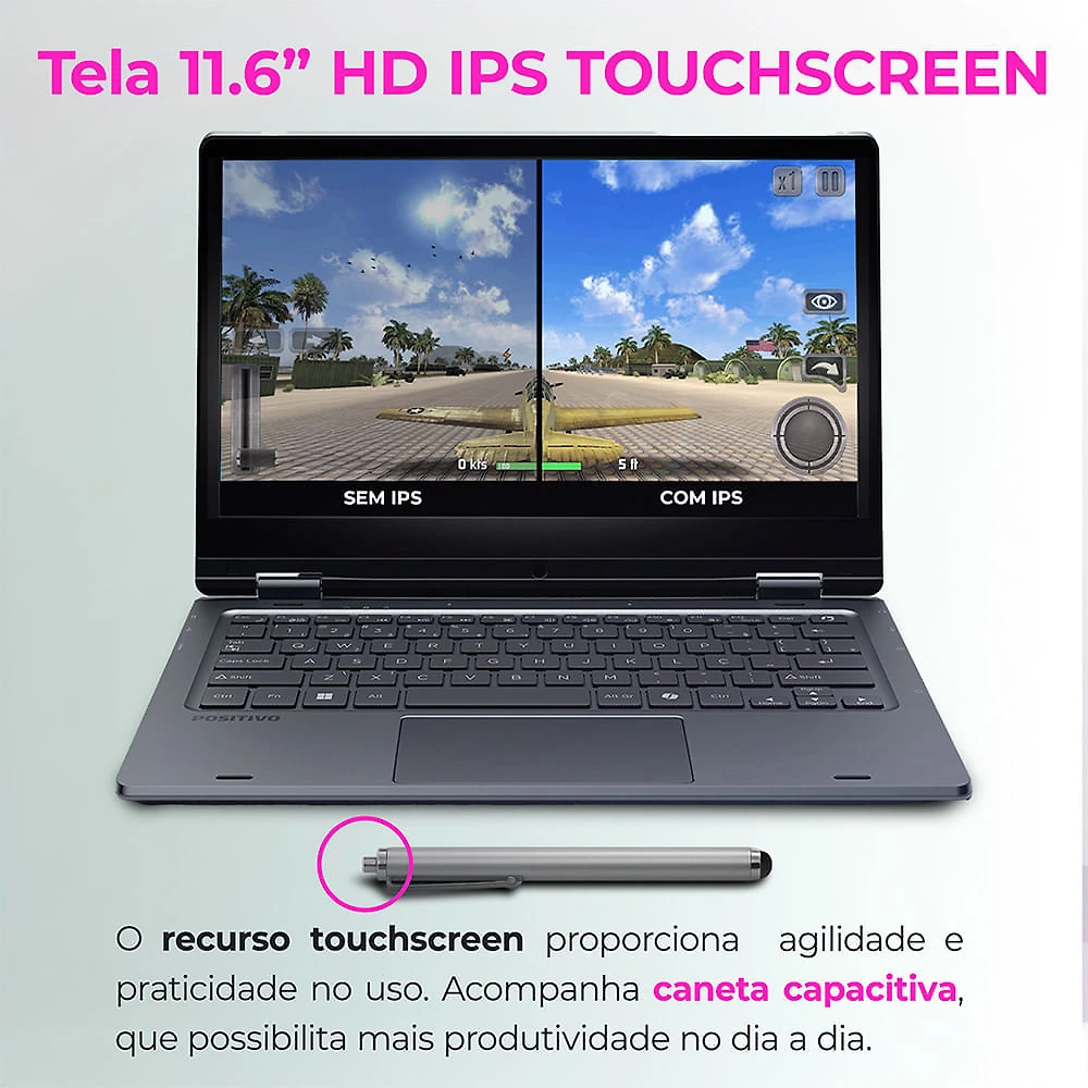 Notebook 2 em 1 Positivo Duo C4128E Intel® Celeron® N4500 Windows 11 Home 4GB RAM  128GB eMMC 11” LED HD IPS - Cinza