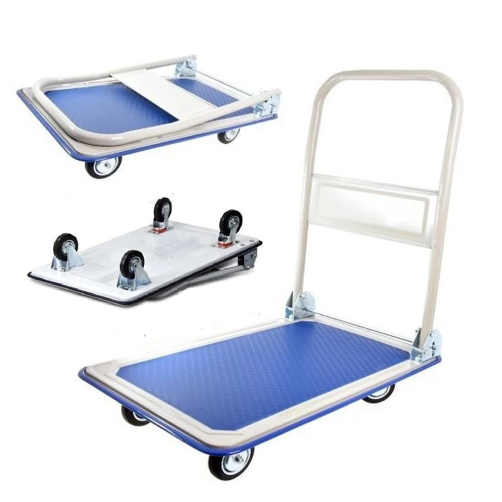 Carrinho de Carga Plataforma Dobrável 150kg Base de Aço Azul para Transporte de Caixas Yeet