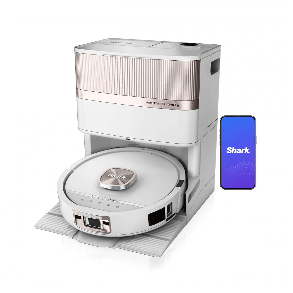 Robô Aspirador e Passa Pano Shark PowerDetect UV Reveal 2 em 1 Branco com IA NeuroNav e Detecção UV 120V