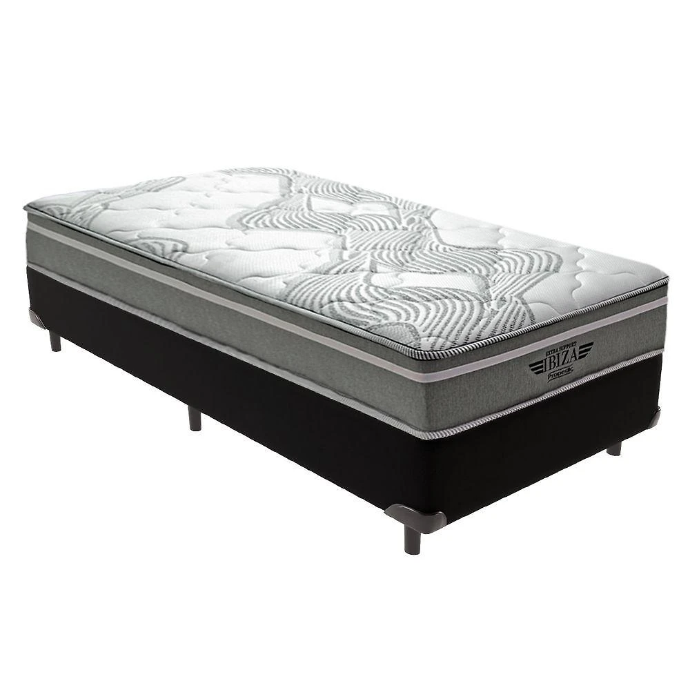 Cama Box Solteiro Solteirão Ibiza Pillow Top Molas Ensacadas Tecido Preto Vtech