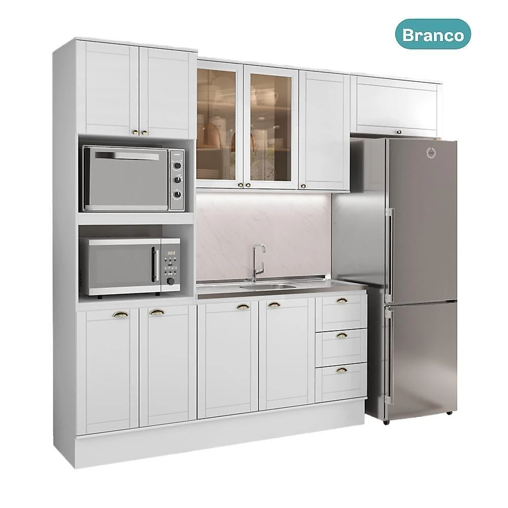 Cozinha Completa com Balcão Milla Meadow 10 Portas 3 Gavetas MDF Branco Móveis Carraro webcontinental-7893455169919
