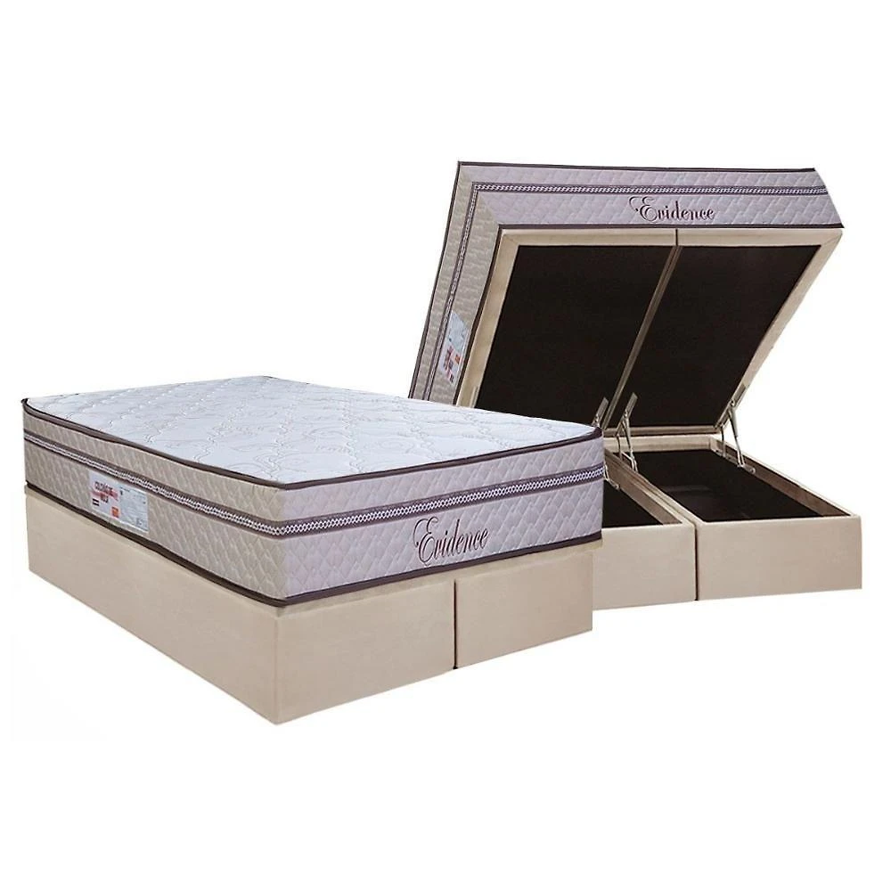 Cama Box Baú King: Colchão Molas Masterpocket Ensacadas Paropas Evidence + Base Crc Suede Clean (193x203)