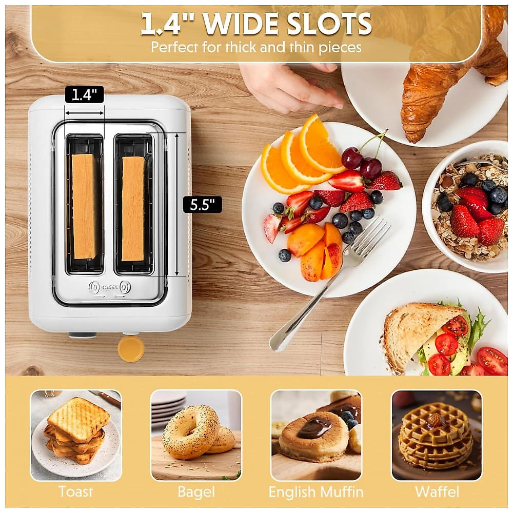 Torradeira 2 Fatias BUYDEEM DT620 Inox Branco Ártico Retro, 7 Níveis, Slots Largos, Função Bagel/Muffin, Bandeja Migalhas, 900W, 110V