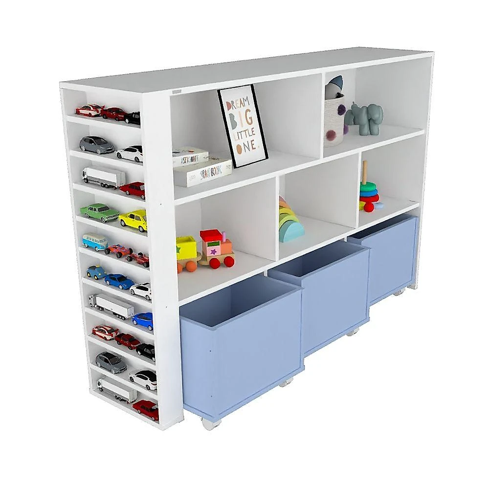 Organizador Infantil Natanael Baús e Porta Carrinho MDF 135CM Azul Woodcore