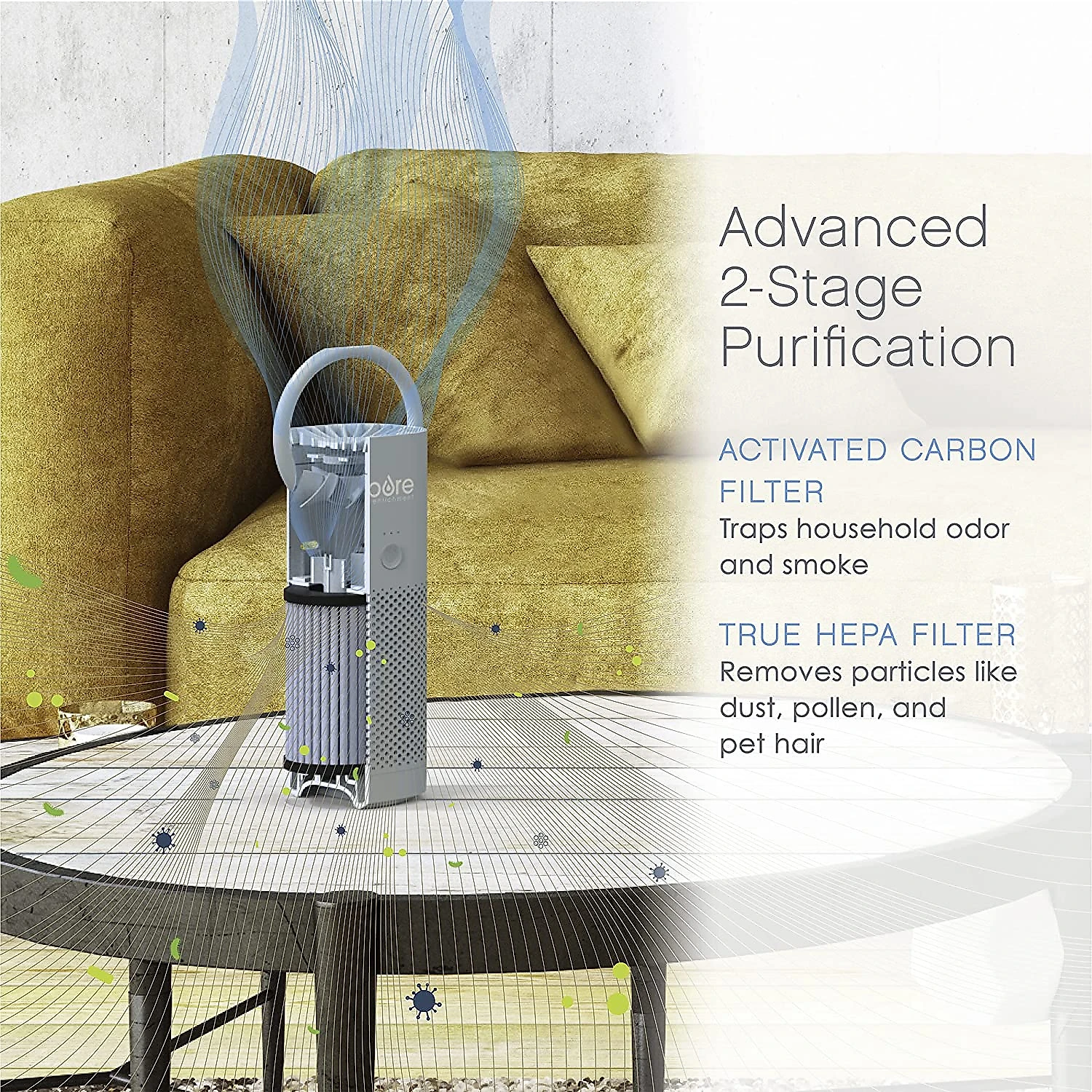 Pure Enrichment Purificador de Ar com Filtro HEPA Área até 5 0 m2 cControle Remoto Azul