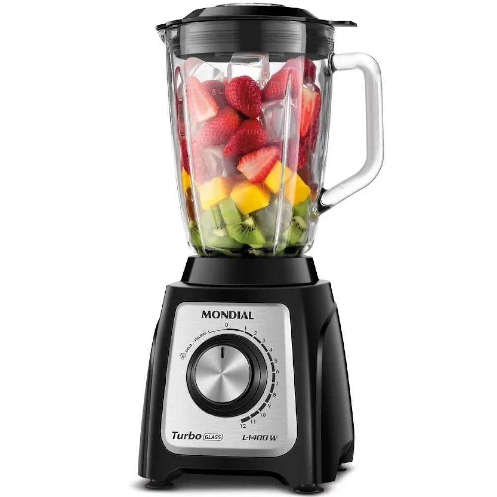 Liquidificador Mondial L-1400-GI Turbo Vidro 1400W 2,2L 12 Velocidades Preto 110V