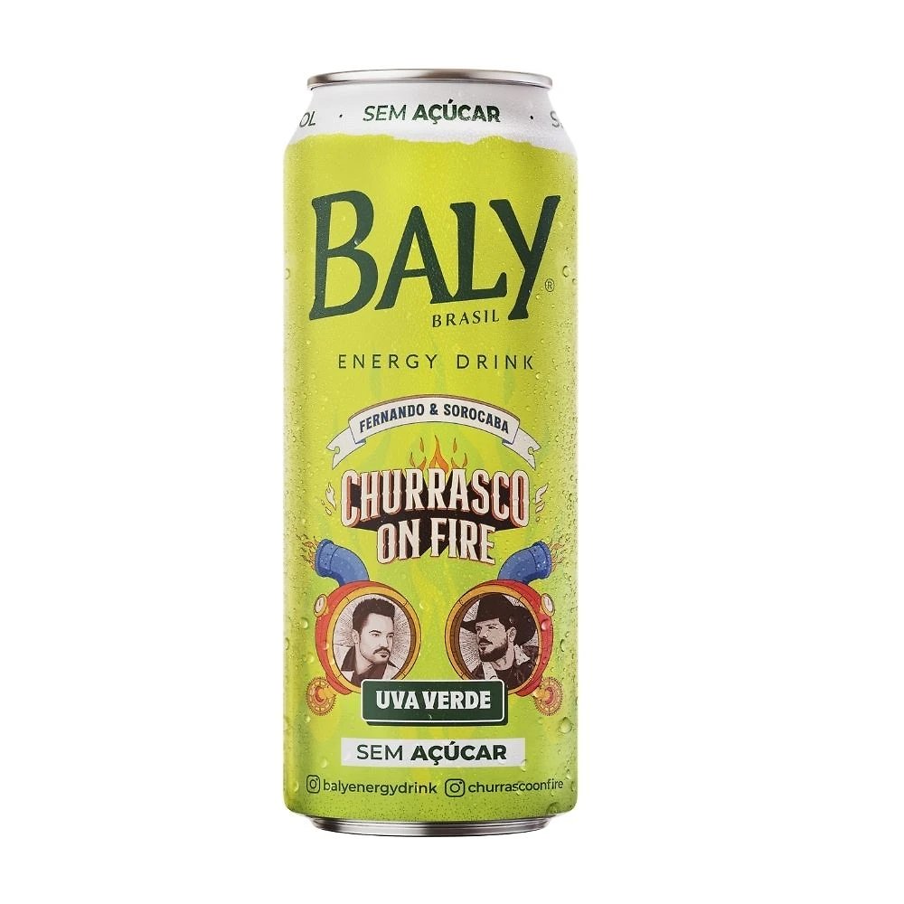 Energético Baly Energy Drink Fernando e Sorocaba Churrasco On Fire Uva Verde Sem Açúcar 473ml