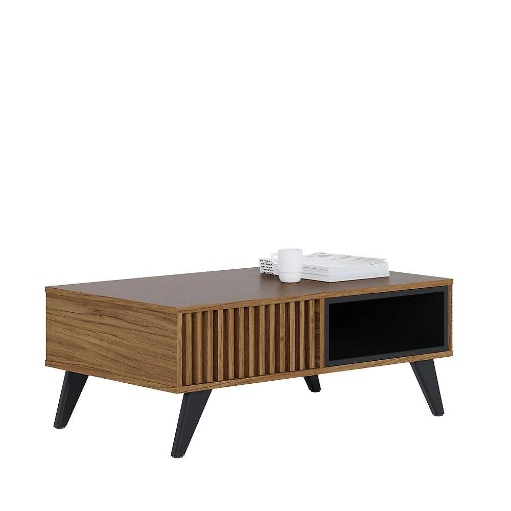 Mesa de Centro Jeri Retangular MDF Madeira 90,5CM Noce Milano e Preto Colibri Móveis