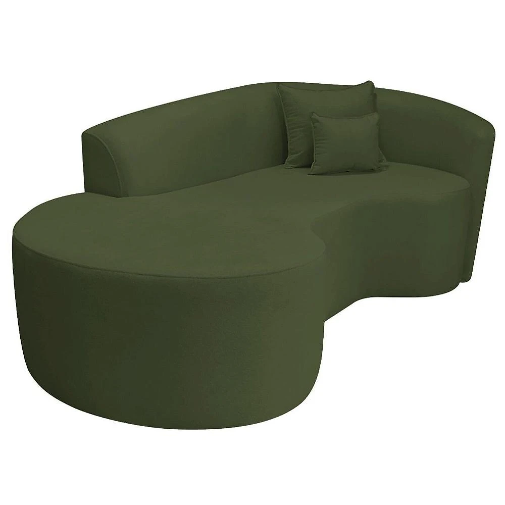 Recamier Curvo Orgânico 200cm 3 Lugares Lado Esquerdo para Sala de Estar Linho Londres Verde
