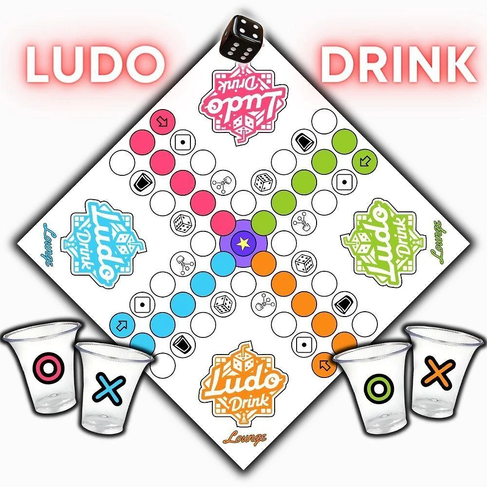 Jogo de Tabuleiro Ludo Drink Tpc com 16 Copos de Acrílico Transparente para Festas e Reuniões