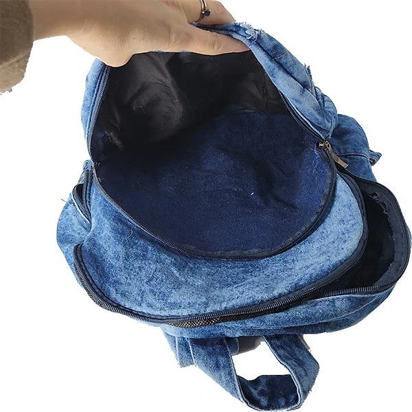 Miniatura Mochila Escolar Jeans Super Atual Em Estilo Patches Tw707