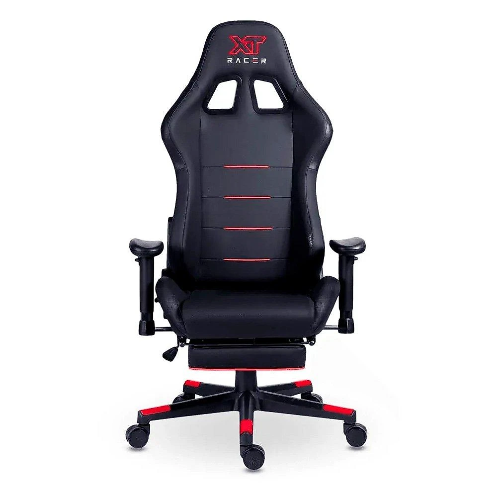 Cadeira Gamer XT Racer Attack, Até 120Kg, Reclinável, Apoio de Pés Retrátil, Cilindro de Gás Classe 4, Couro PU, Preta e Vermelha - XTR-061