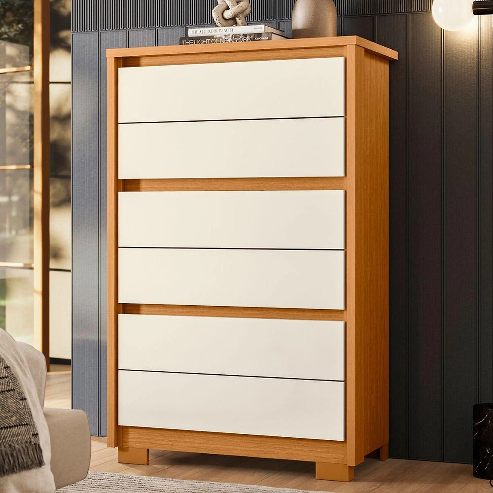Cômoda Íris 6 Gavetas MDF-MDP Cinamomo Off White Albatroz Móveis