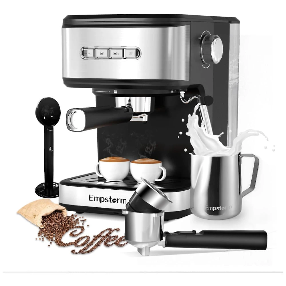 Máquina de Café Expresso 20 Bar para Cápsulas ou Café Moído, com Vaporizador de Leite, 110V 850W, Empstorm, Preta