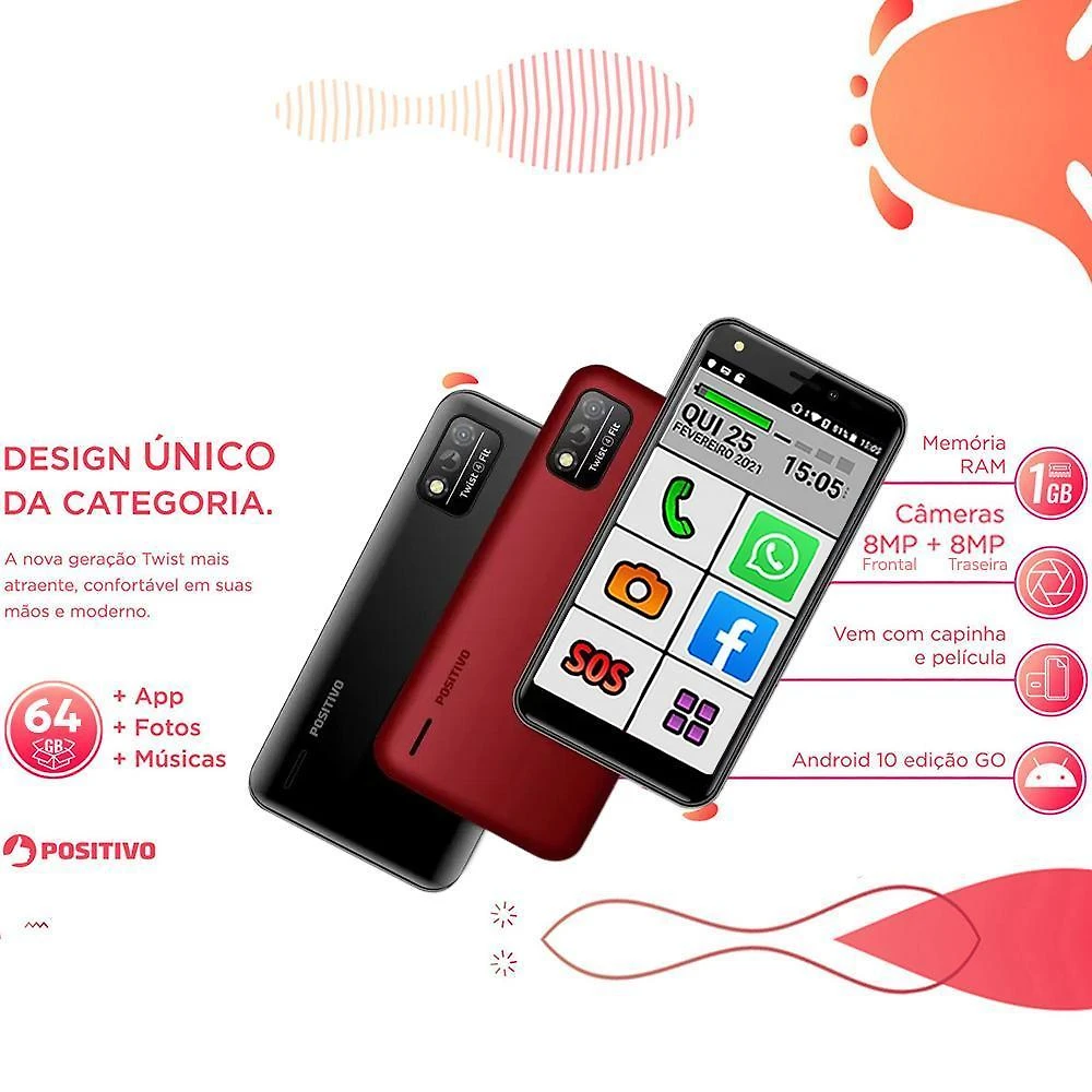 Miniatura Celular do Idoso Positivo 64GB 5.5 Android 10 Go Edition