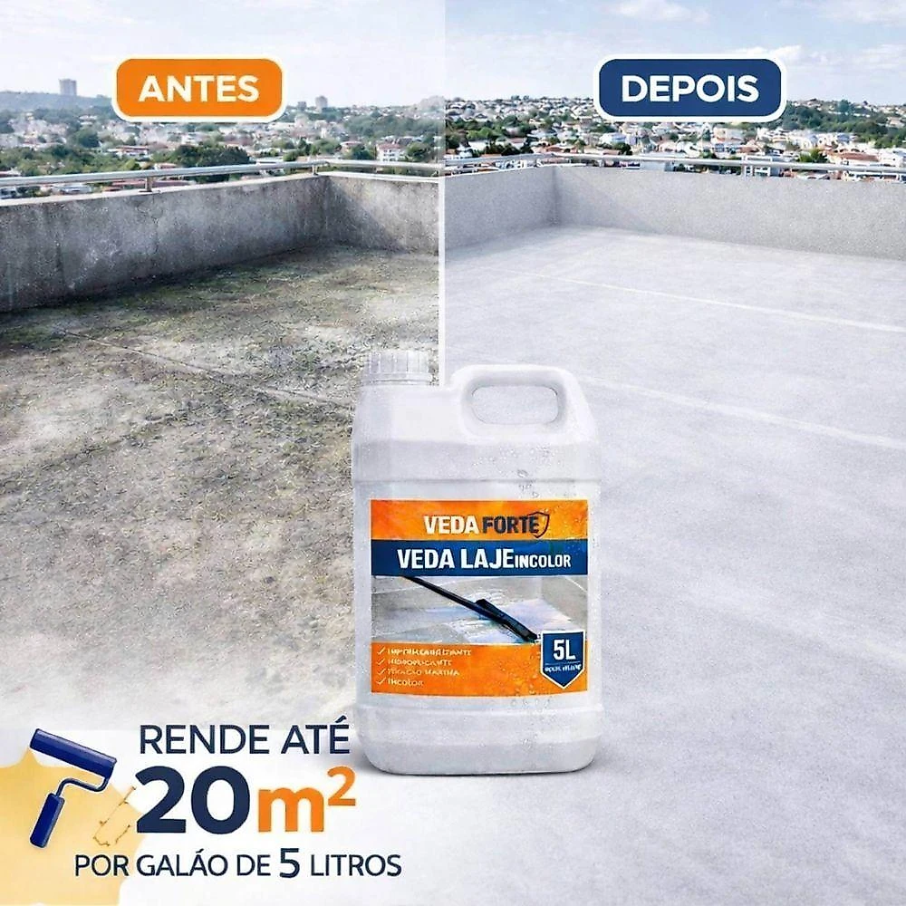 Impermeabilizante Vedalaje Líquido Incolor Acrílico Anti Mofo com Nanotecnologia Vedaforte 5L