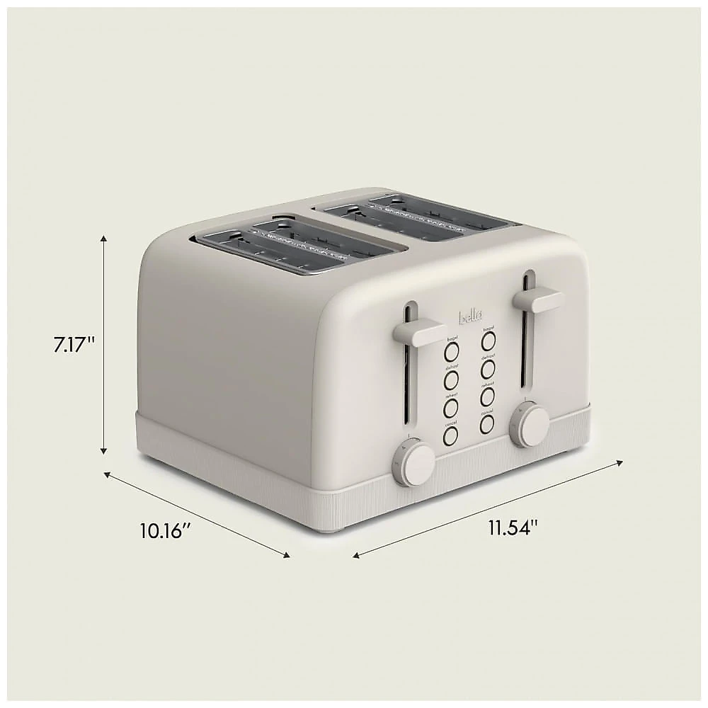 BELLA Torradeira 4 Fatias com 6 Níveis de Tostagem, Funções Reaquecer e Cancelar, Bandeja Removível, 1500W - Oatmilk