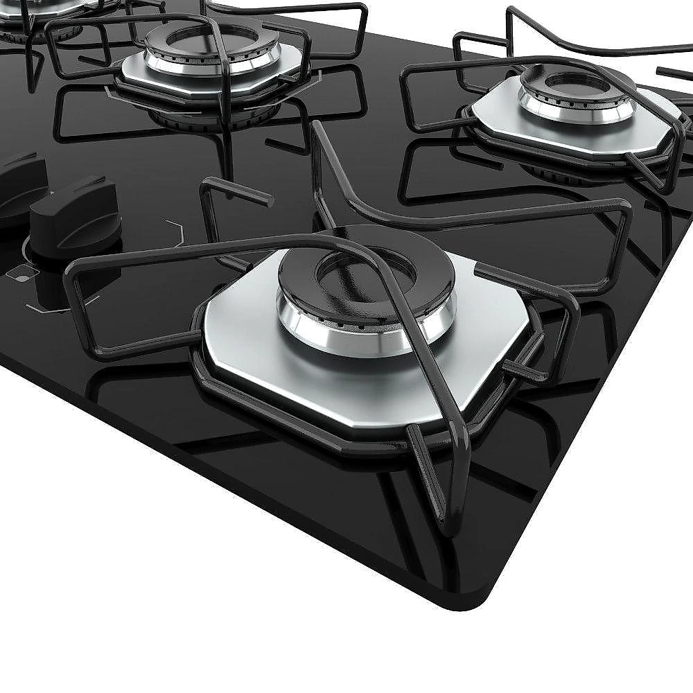 Cooktop 5 Bocas Terim Vidro Preto Com 6 Apoios Preto Bivolt