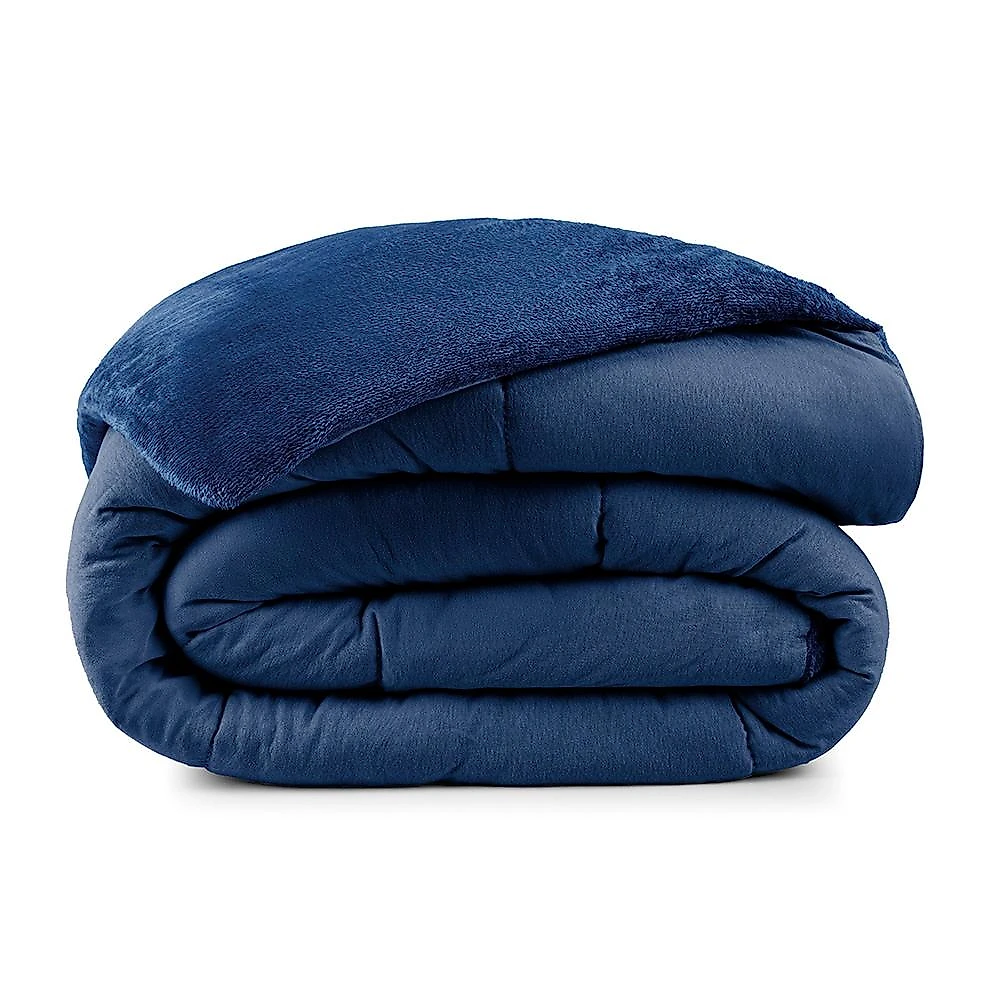 Coberdrom allure queen dupla face manta plush + malha - azul marinho