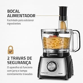 Multiprocessador de Alimentos Mondial Turbo Chef 9 em 1 MPN-01-BF 2 Velocidades + Pulsar 1000 W 110V