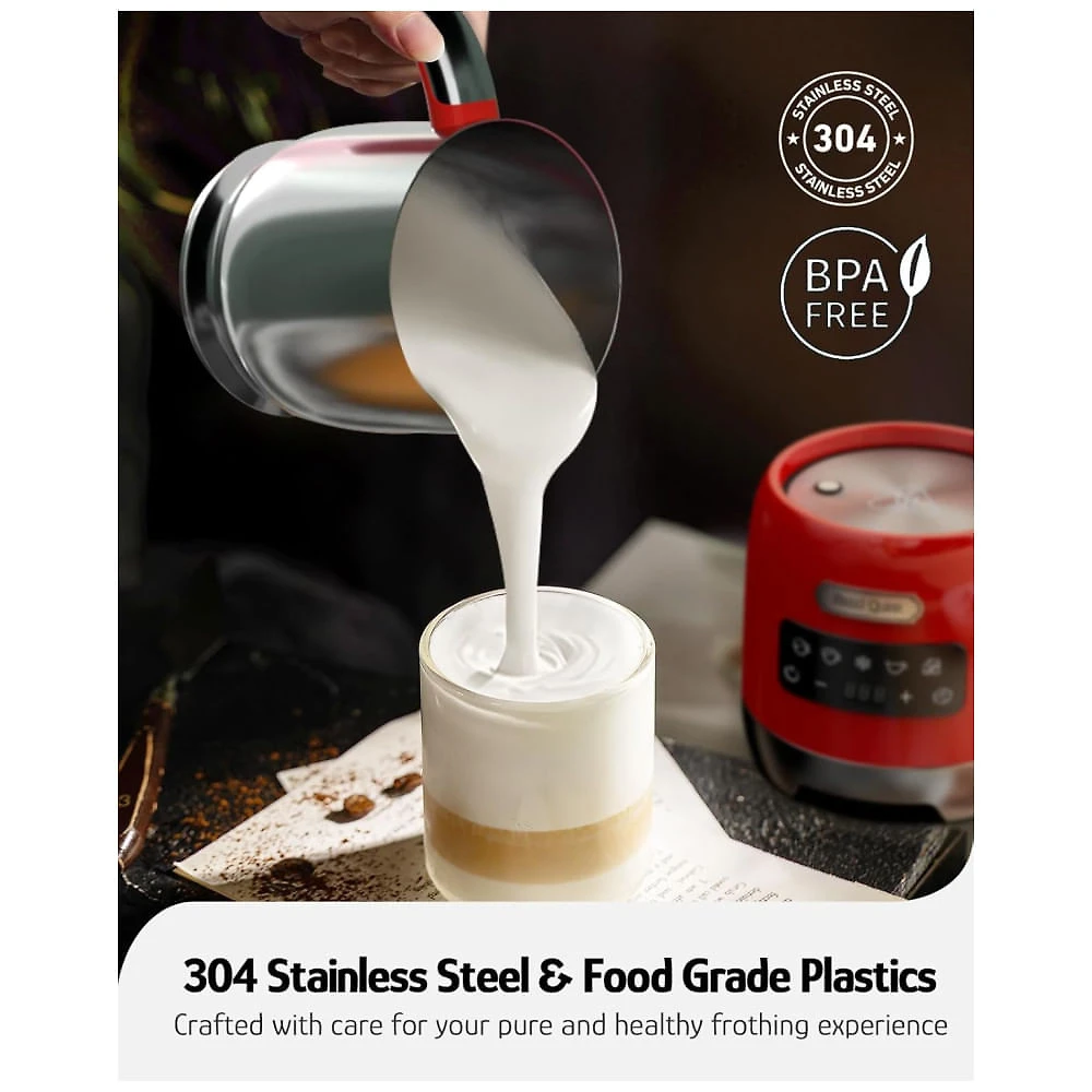 Espumador de Leite Hazel Quinn, 5 em 1, Ajuste de Temperatura e Espessura, Copo 400ml p/ Café Latte Quente e Gelado, Lavável em lava-louças