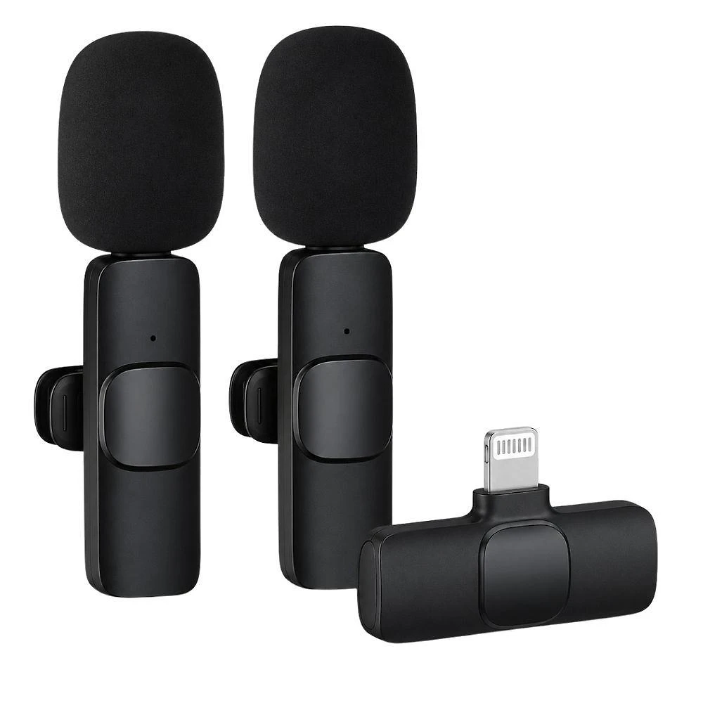 Kit Microfone de Lapela sem Fio MDM Plug Lightning Duplo para Gravações e Entrevistas