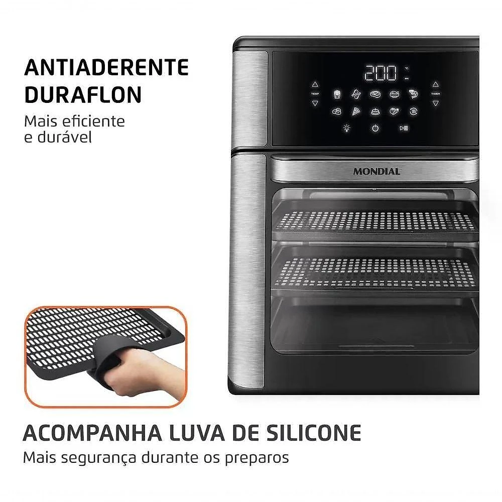 Fritadeira sem Óleo Air Fryer Mondial AFO12LBI 12L 2000W Preto 220V