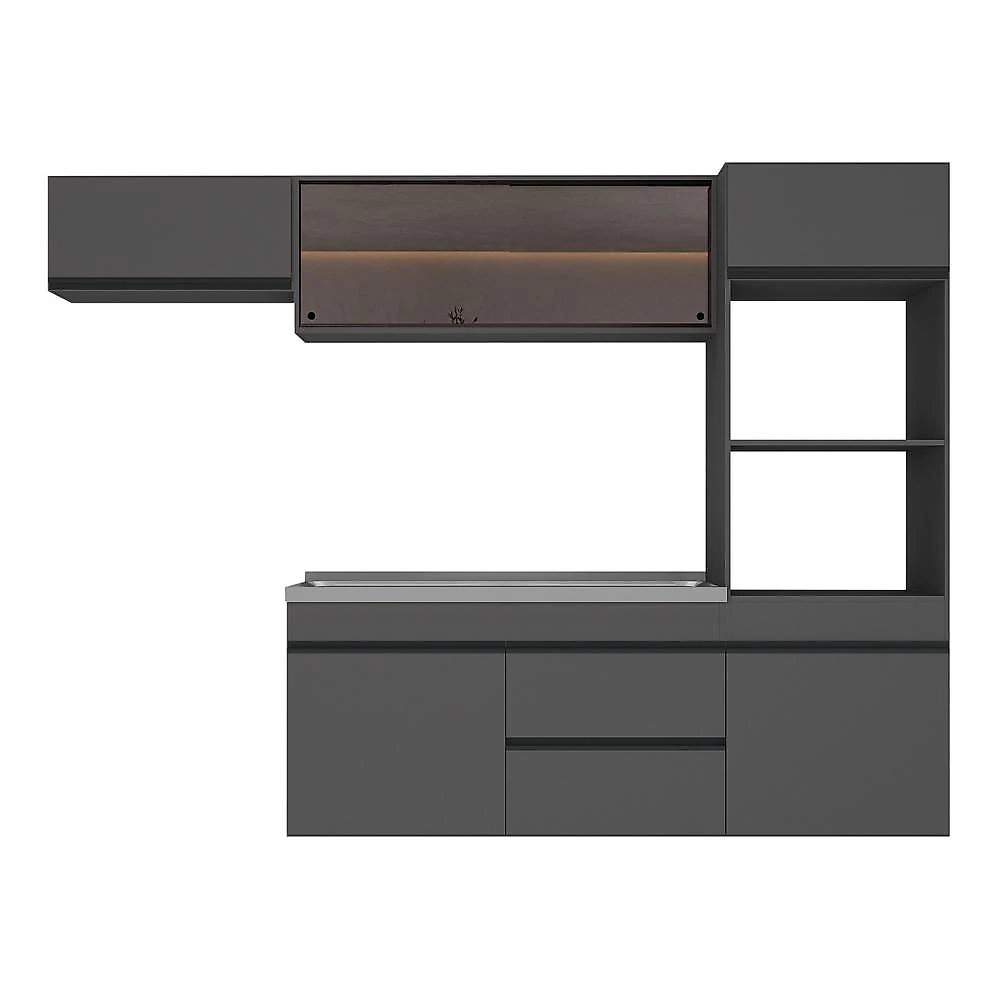 Armário de Cozinha Modulada Completa com Pia Suspensa 251,5cm Milano Multimóveis MCR2463 Grafite