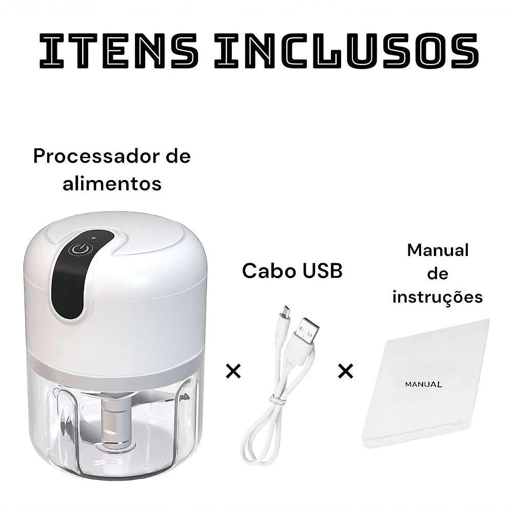 Mini Processador de Alimentos Elétrico sem Fio para Alho e Temperos Portátil 110V