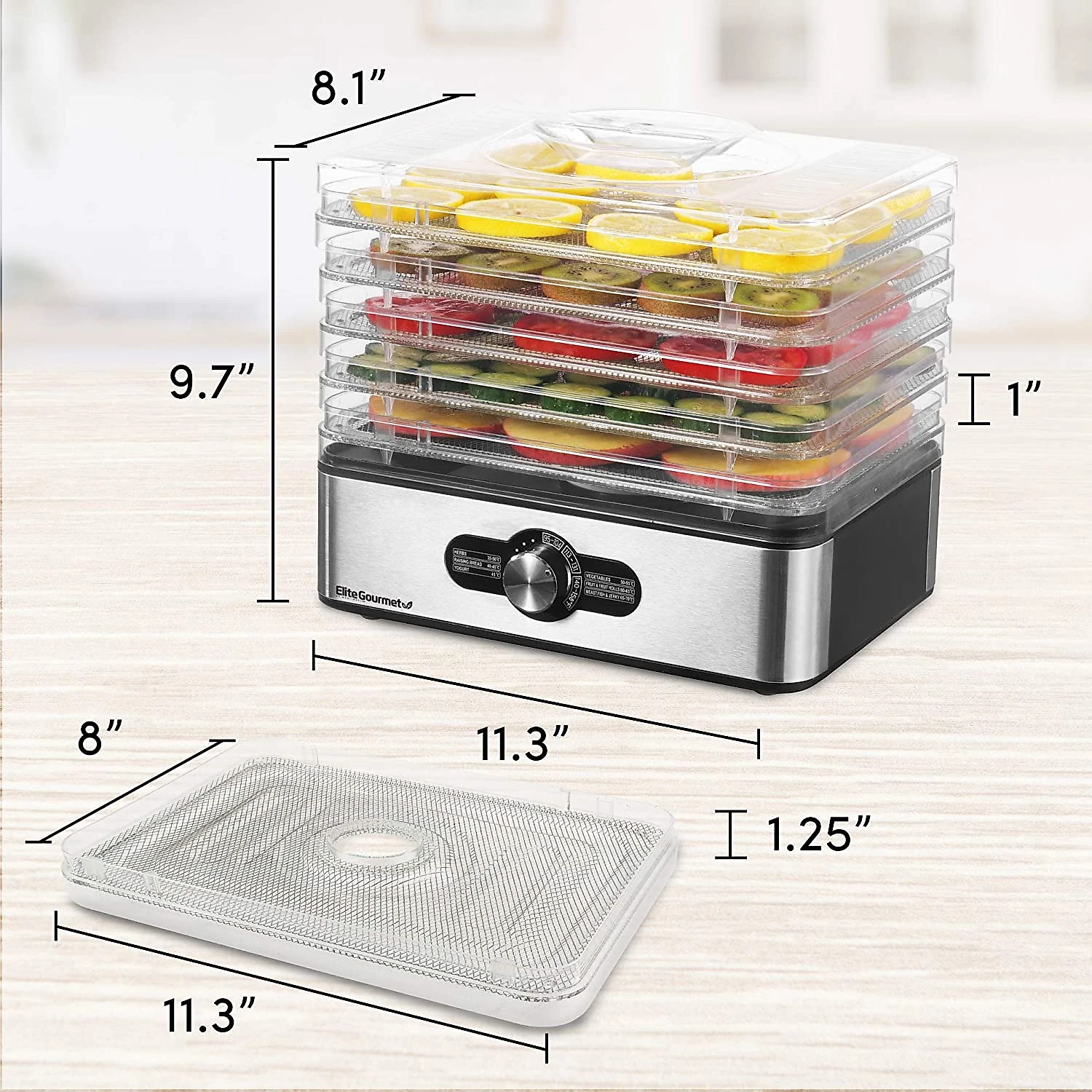 Elite Gourmet Máquina Desidratadora de Alimentos com 5 Bandejas Painel Digital de Controle 110V