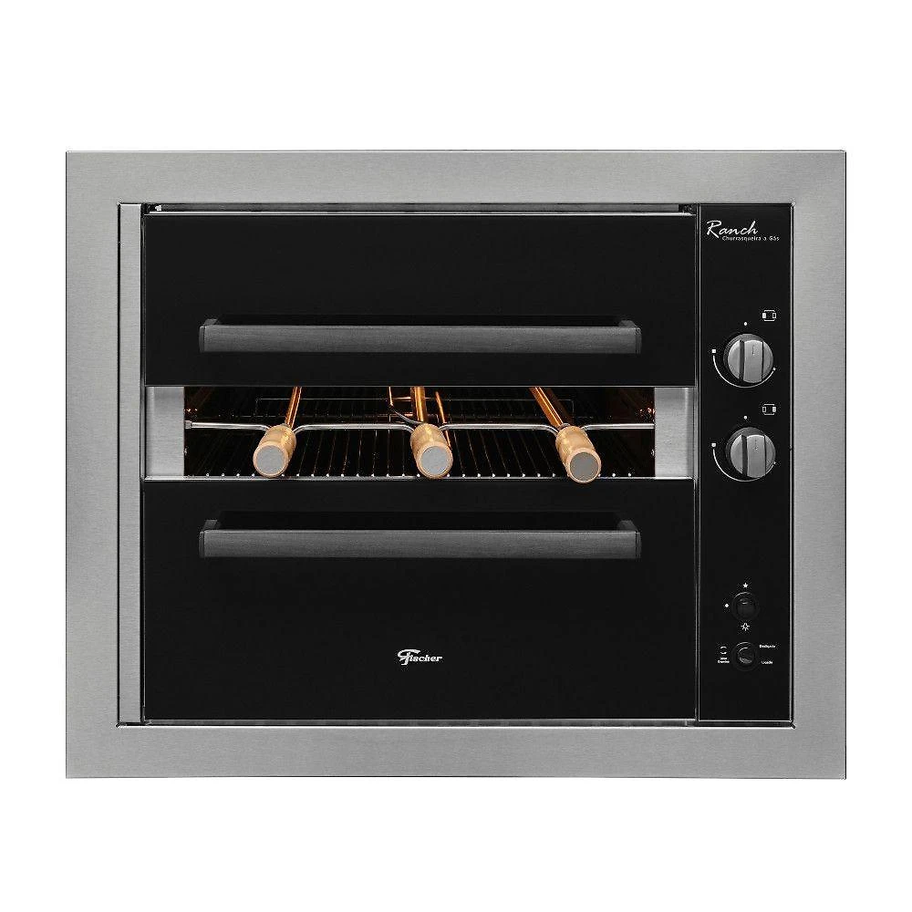 Churrasqueira a Gás de Embutir com Forno Fischer Ranch 3 Espetos Inox com Acendimento Automático