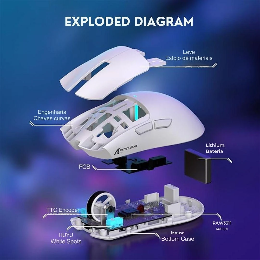 Miniatura Combo Gamer Mouse Attack Shark X11 + Mousepad Guerreiro