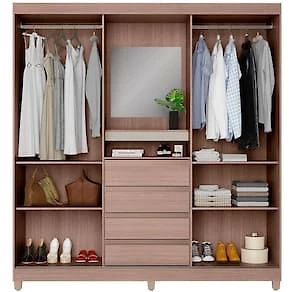 Miniatura Guarda-Roupa Casal Bartira Fortaleza II 2 Portas de Correr 4 Gavetas Externas 1 Espelho Fixo MDP - 184,5cm de Largura Avelã/Capuccino