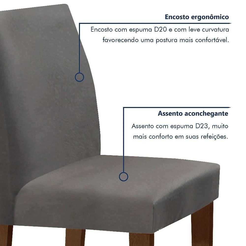 Conjunto Sala de Jantar Mesa 120x80cm Tampo Mdf com 4 Cadeiras Espanha Yescasa Chocolate/Grafite