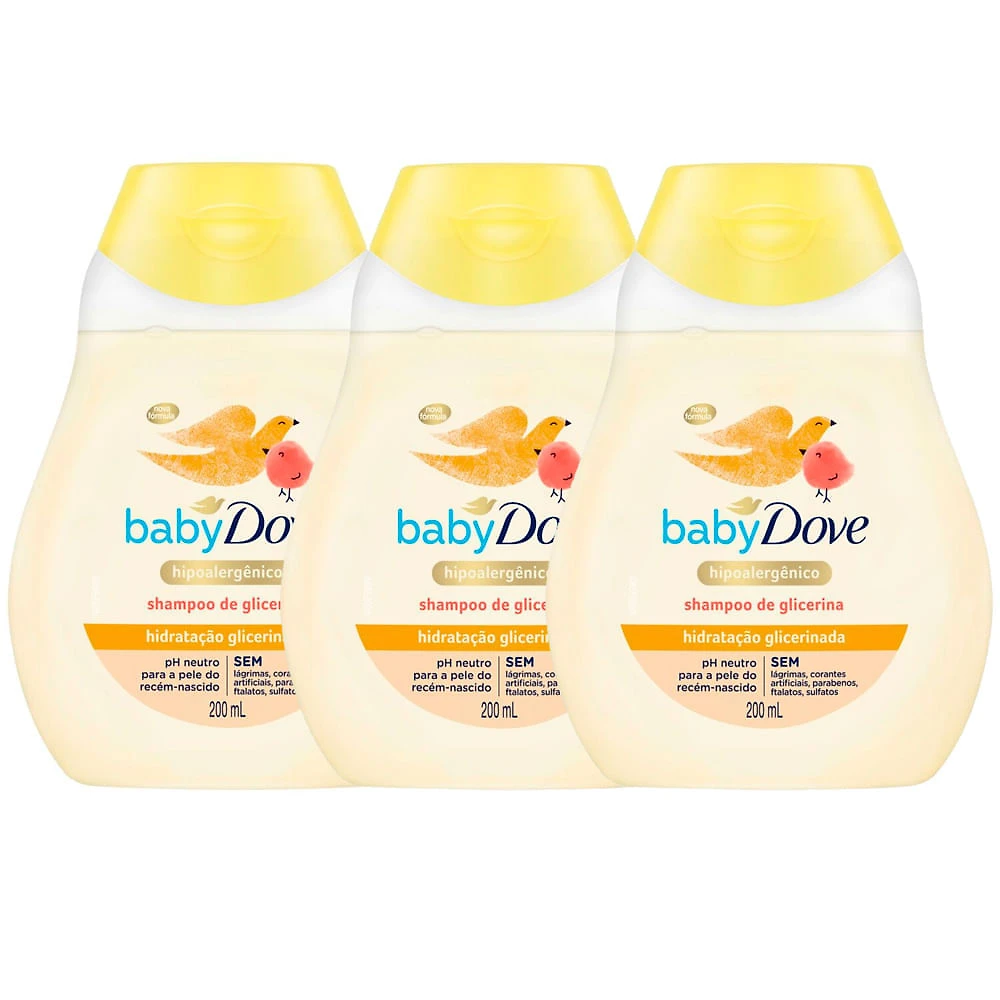 Shampoo Dove Baby Hidratação Glicerinada 200ml | Kit com três unidades