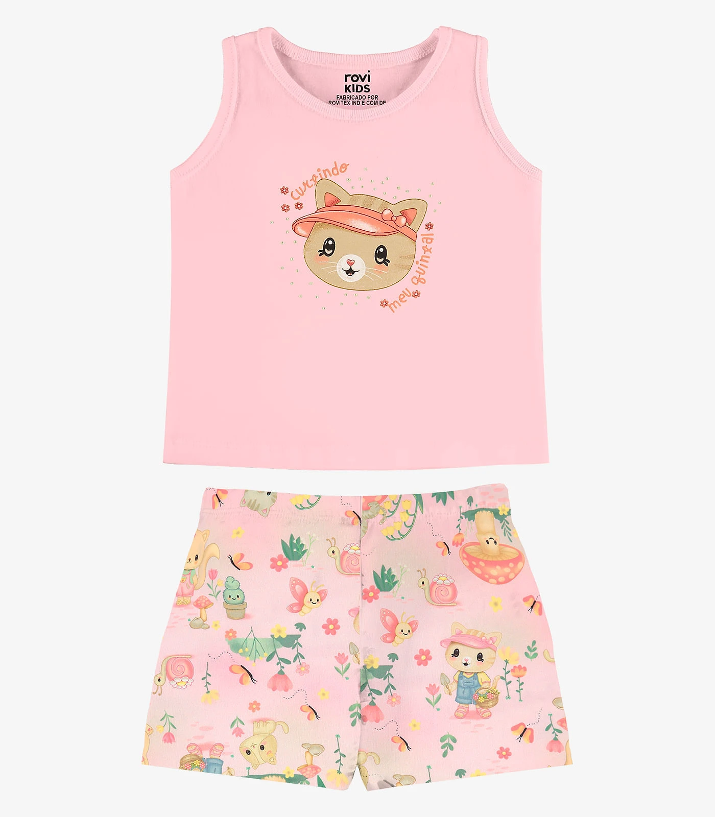 Conjunto Feminino Regata Com Shorts Rovi Kids Rosa