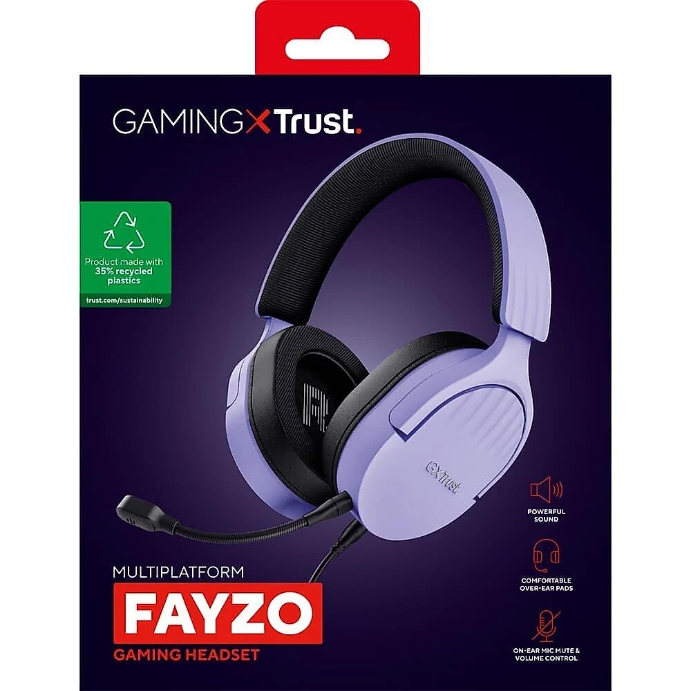 Headset Gamer GXTrust 489P Fayzo, Multiplataforma, P3, Microfone Destacável, Cancelamento de Ruído, Roxo - 25301