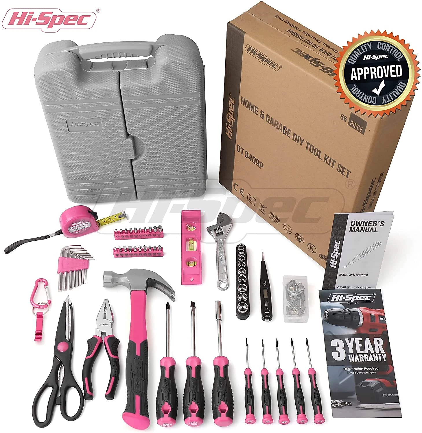 HiSpec Kit de Ferramentas c Maleta de Transporte 56 Peças Rosa