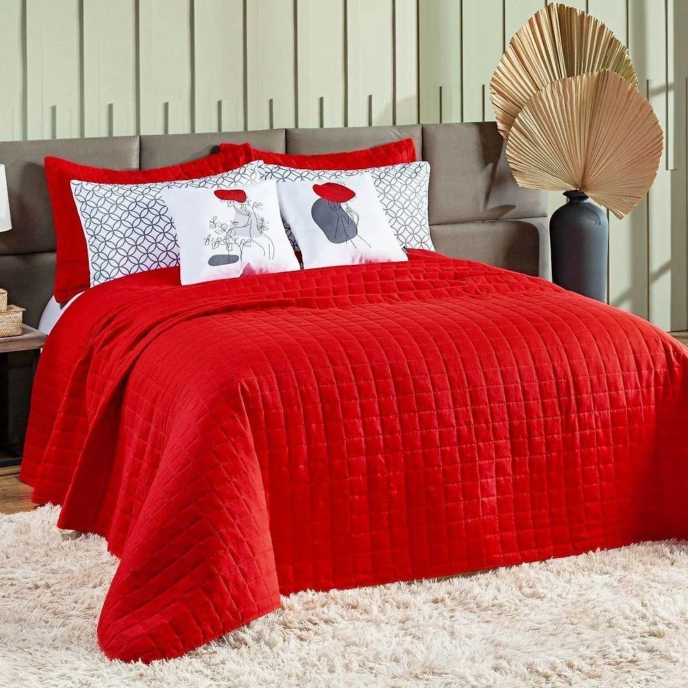 Kit Colcha Matelassê Percal 300 Fios Basic Queen 07 Peças 100% Poliéster - Vermelho Lady