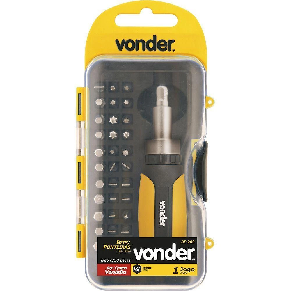 Jogo Bits Ponteiras 1-4" Com 38 Pç Cromo Vanádio Bp209 Vonder