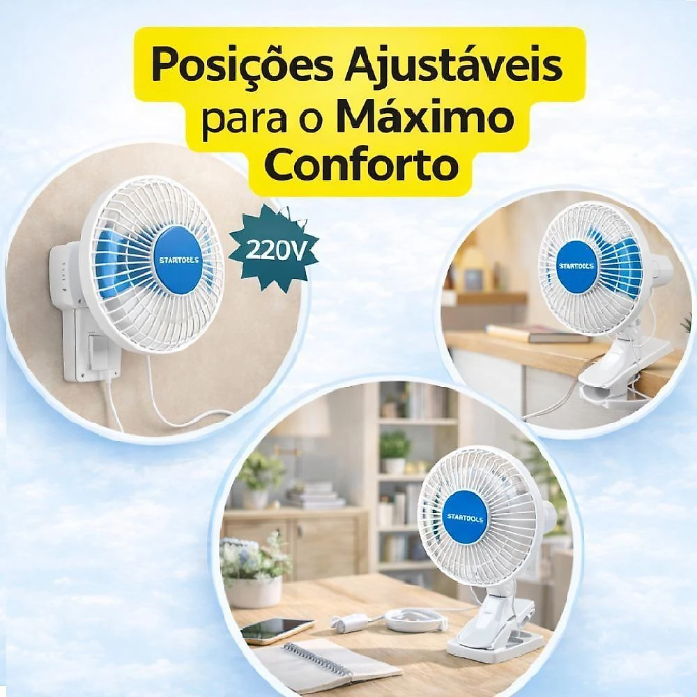 Ventilador de Mesa com Clip Yeet 25W 3 Hélices 2 Velocidades Branco 220V