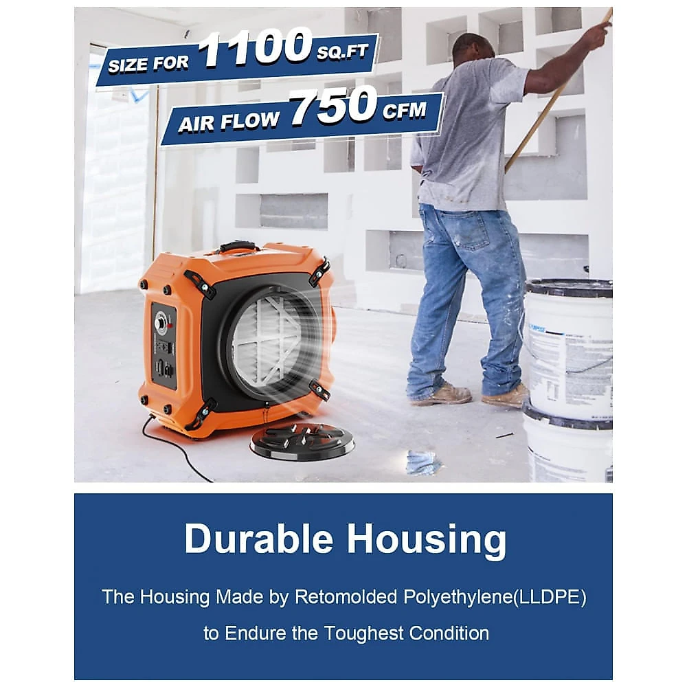 Purificador de Ar Industrial com Filtragem HEPA de 3 Estágios e Saída GFCI, 115V, Alorair HEPA Max 970, Laranja