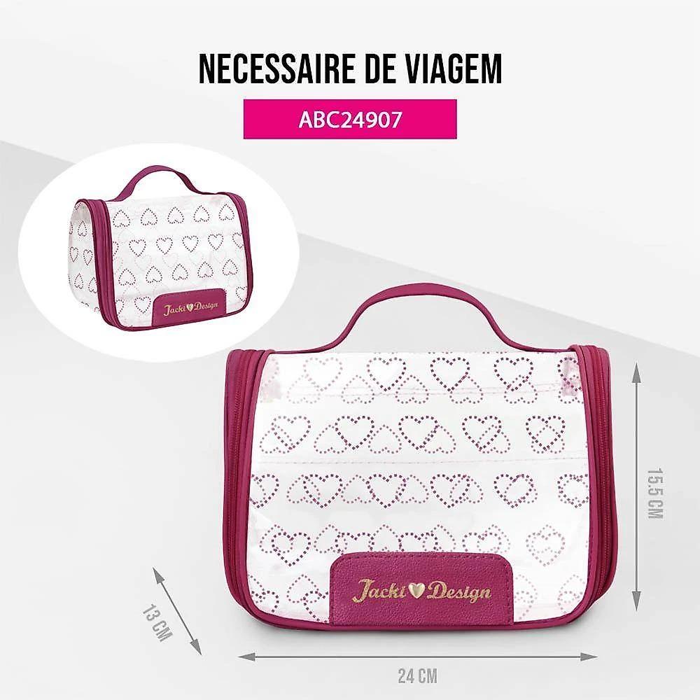 Kit Necessaire Transparente Com Frascos – Ideal Para Viagens E Bagagem De Mão - Rosa