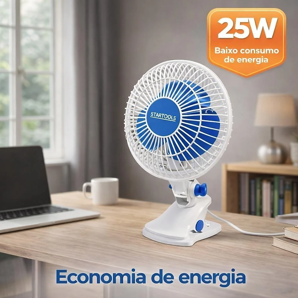 Ventilador de Mesa com Clip Yeet 25W 3 Hélices 2 Velocidades Branco 220V