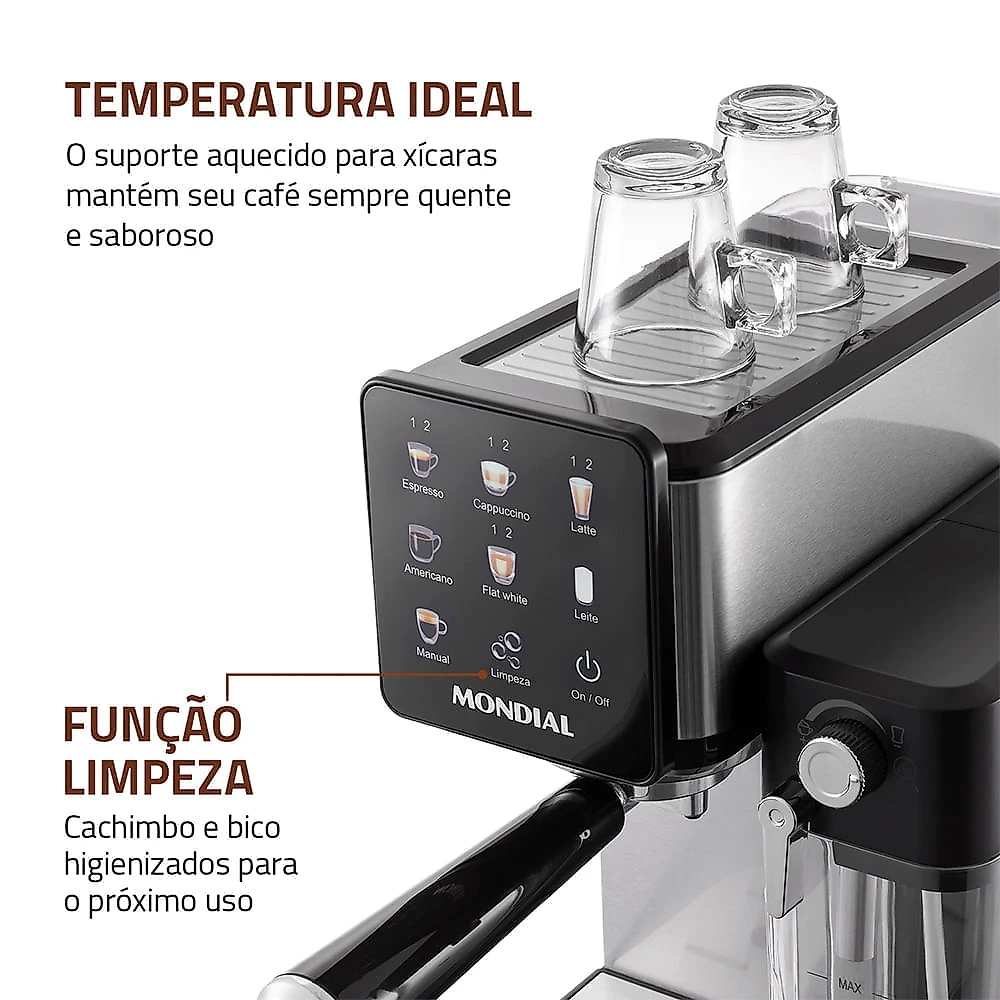 Cafeteira Espresso Automática Dolce Latte 20 bar Mondial Preto/Inox - CCL-01 110
