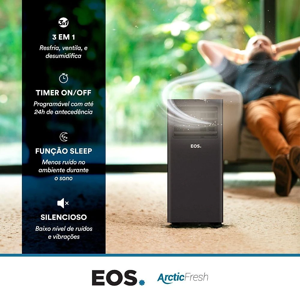Ar-Condicionado Portátil 10000 BTUs EOS Ultra Slim All Black EAP10FP 110V