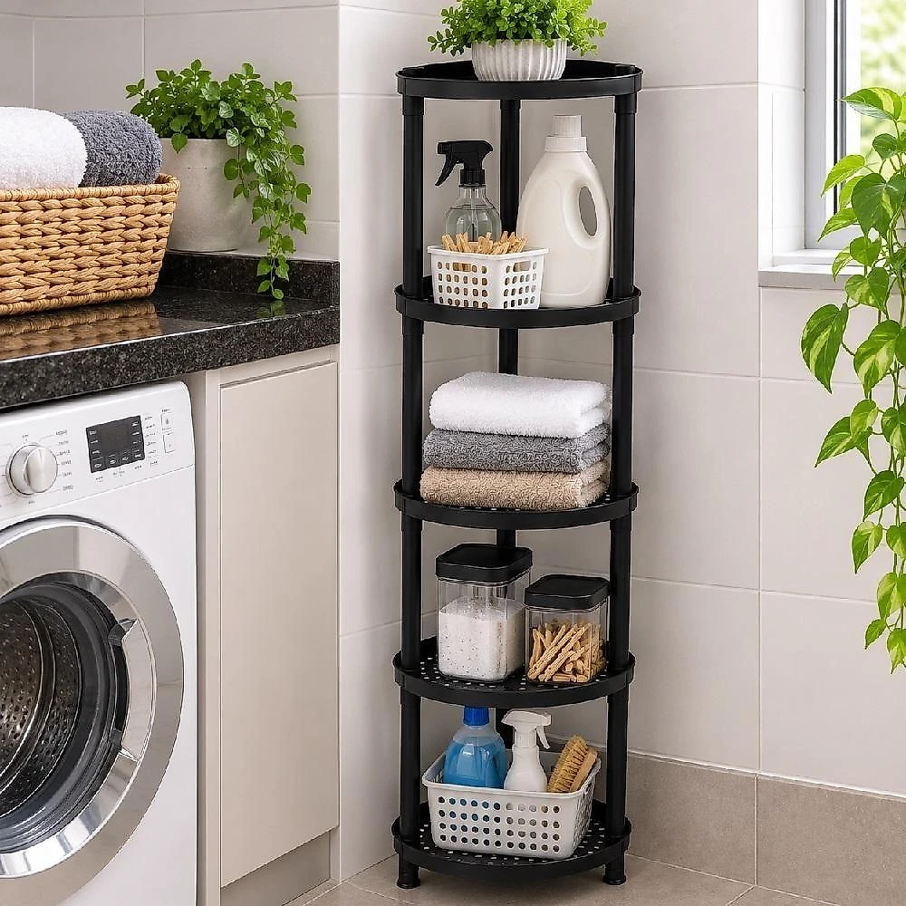 Estante Organizadora Modular Multiuso 5 Andares Preta com Prateleiras Vazadas para Cozinha Sala