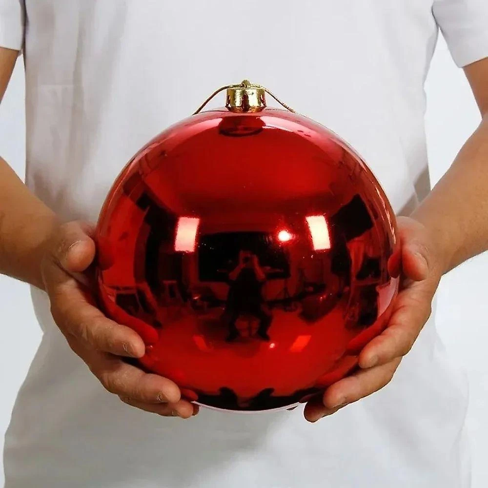 Bola Decorativa Gigante de Natal Vermelha em Plástico PP 20CM Kit 2 Unidades com Cordão Master webcontinental-7793385641854
